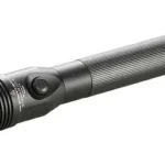Streamlight Stinger DS LED HL black flashlight, angled side view with textured grip and reflector