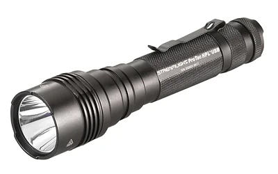 primary-6550 Streamlight STRMLGHT PROTAC HPL USB BLK, black flashlight in front-left angled view with clip