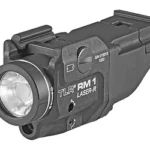 Streamlight TLR RM1 Laser, black rail-mounted light and laser in front angled view