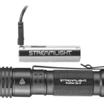 Streamlight STRMLGHT PROTAC 2L-X USB BLK black flashlight, side view with USB battery and cable