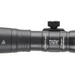 Streamlight ProTac 2.0 Rail Mount HP black flashlight in side view with textured tail cap
