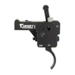 Timney Weatherby Vanguard/Howa 1500 trigger, black side view with curved trigger and adjustment screw