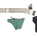 Timney Alpha trigger for Glock Gen 3-4 green and black trigger components, side view