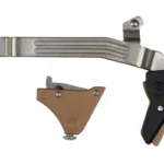 TIMNEY ALPHA trigger for GLK Gen 5 in bronze, side view with silver bar and black shoe