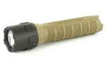 Streamlight STRMLGHT POLYTAC X USB COY, coyote tan flashlight with black bezel and textured grip