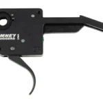 Timney Ruger American Gen 1 Cent Curve trigger, black housing and curved trigger in side view