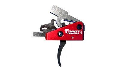 primary-6641 TIMNEY TRIG AR TARGA 2ST SHRT 1ST ST red and black trigger assembly, side view with curved bow