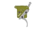 Timney Trig Fits Rem 700 Thin NP, green and silver trigger assembly in side view