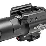 SureFire X400U-A black weapon light, angled side view with mounting rail and laser housing