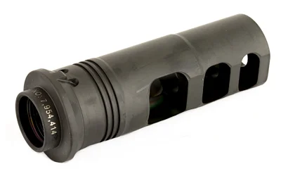 primary-6697 SureFire SOCOM MB dark gray muzzle brake, angled side view with large ports and threaded opening
