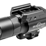 SUREFIRE X400U-A, black angled front view with round light bezel, laser module and rail mount
