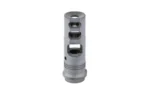 SUREFIRE SOCOM MB 338LAP M18X1.5 silver muzzle brake, upright side view with three ports