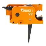 TIMNEY CZ Scorpion straight trigger, side view with orange housing and black trigger