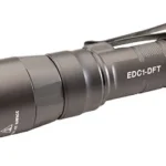 SUREFIRE EDC1 DFT gray flashlight, angled side view with pocket clip and faceted bezel