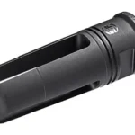 SUREFIRE SOCOM FH black flash hider, angled view with open prongs and threaded base