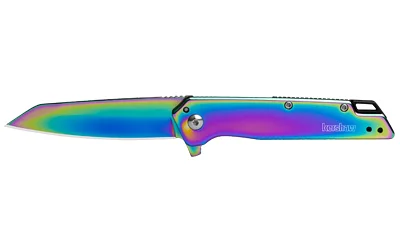 Kershaw Misdirect 3-inch Rainbow PVD, open right-side view with iridescent blade and handle