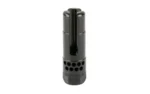 SUREFIRE WARCOMP SPORT black muzzle device, upright view with open prongs and vent holes