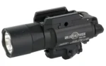 SUREFIRE X400 TURBO black angled side view with flashlight lens, top rail mount and laser housing