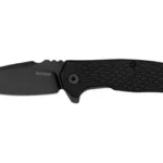 KERSHAW CONDUIT, open black folding knife in right-side view with black blade and textured handle