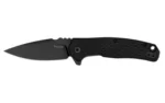 KERSHAW CONDUIT, open black folding knife in right-side view with black blade and textured handle