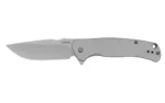 KERSHAW SCOUR, open folding knife in right-side view with bead-blasted blade and gray handle
