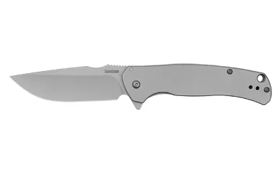 primary-6858 KERSHAW SCOUR, open folding knife in right-side view with bead-blasted blade and gray handle
