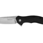 KERSHAW SHORELINE open folding knife, side view with stonewashed blade and textured black handle