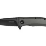 KERSHAW GRID open folding knife, side view with black oxide blade and gray handle