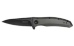 KERSHAW GRID open folding knife, side view with black oxide blade and gray handle