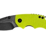 Kershaw Shuffle blackwash and lime folding knife, right side with open blade and bottle opener