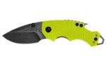 Kershaw Shuffle blackwash and lime folding knife, right side with open blade and bottle opener