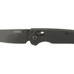 KERSHAW BEL AIR black folding knife, left side view with blade open and plain edge
