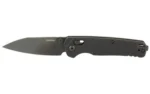 KERSHAW BEL AIR black folding knife, left side view with blade open and plain edge