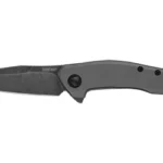 Kershaw Sanctum, open folding knife in right-side view with blackwashed blade and gray handle