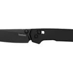 Kershaw Mini Iridium Reverse Tanto, open black folding knife in left-side view