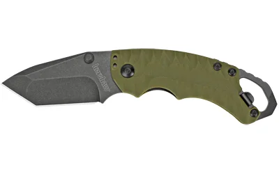 KERSHAW SHUFFLE II folding knife, right side with blackwashed blade and olive green handle