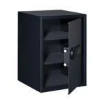 STACK-ON Personal Safe Extra Large, tall black safe with open door, shelves and lock controls