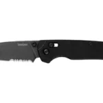 KERSHAW BEL AIR XL EMT open black folding knife, side view with pointed blade and pocket clip
