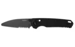 KERSHAW BEL AIR XL EMT open black folding knife, side view with pointed blade and pocket clip