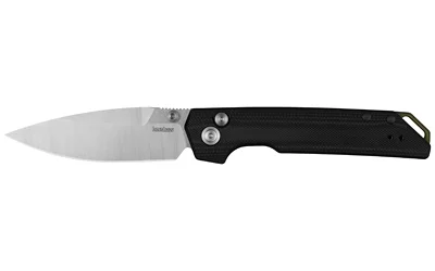 KERSHAW IRIDIUM BUTTON LOCK open knife, side view with silver blade and black handle
