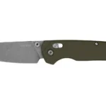 Kershaw Belair XL folding knife, left side with silver blade and olive green handle