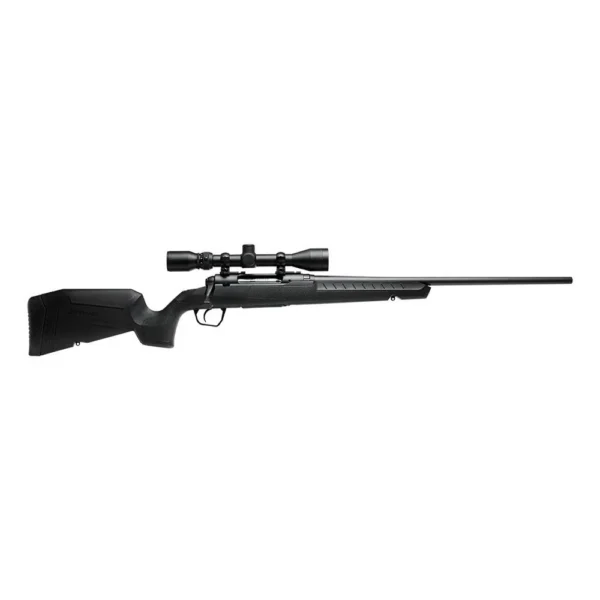 Savage Arms SAV AXIS XP CMPCT, black rifle in right-side view with mounted scope