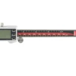 Hornady HRNDY DIGITAL CALIPER, silver and black side view with LCD screen and red scale