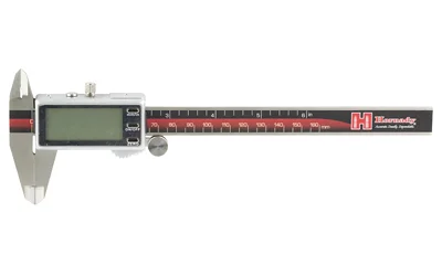 primary-7118 Hornady HRNDY DIGITAL CALIPER, silver and black side view with LCD screen and red scale