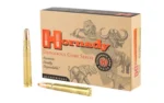 Hornady HRNDY DG 375H&H 300GR DGX BND 20/120 tan ammunition box with three brass cartridges