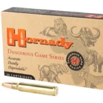 Hornady HRNDY DG 375RUG 300GR DGX BND 20/120 tan ammunition box with three brass cartridges