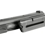 ADV ARMS CONV KIT STD 1911 22LR W/BG black conversion slide and magazine, angled front view