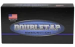 DoubleTap Ammunition DBLTAP black ammunition box, front view with blue and silver logo