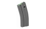 Colt's Manufacturing MAG COLT AR15 black curved magazine, side view with green follower