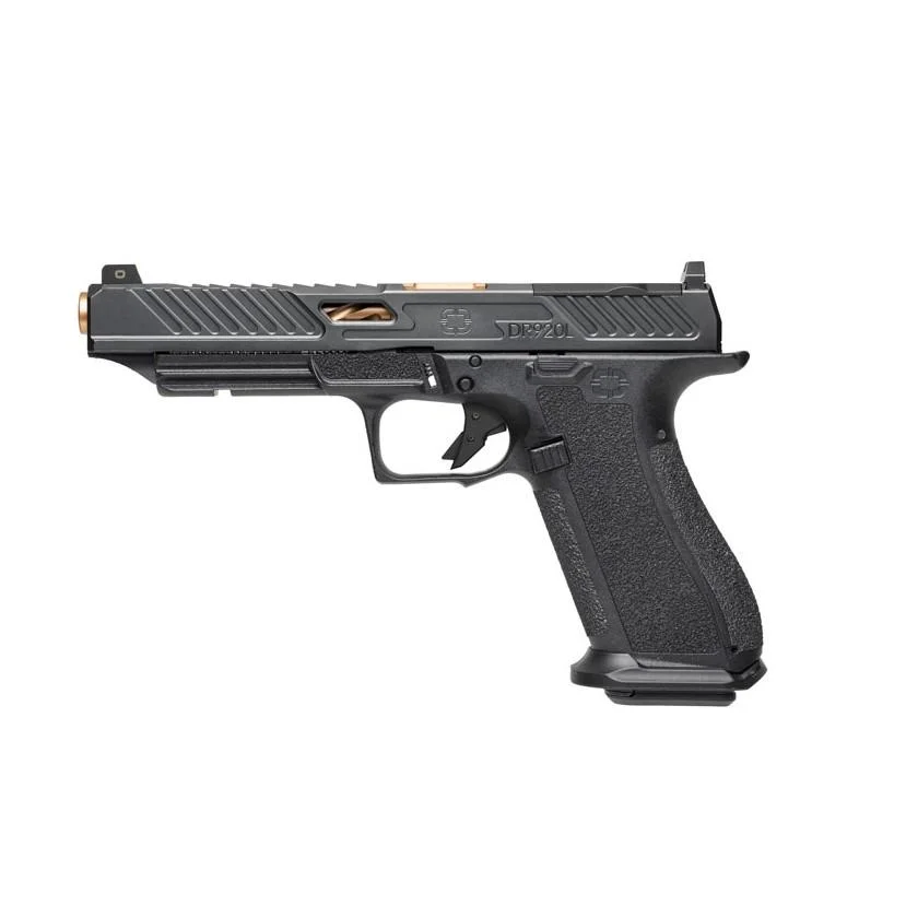 primary-750 Shadow System DR920L black and bronze handgun in profile with textured grip and optic-cut slide